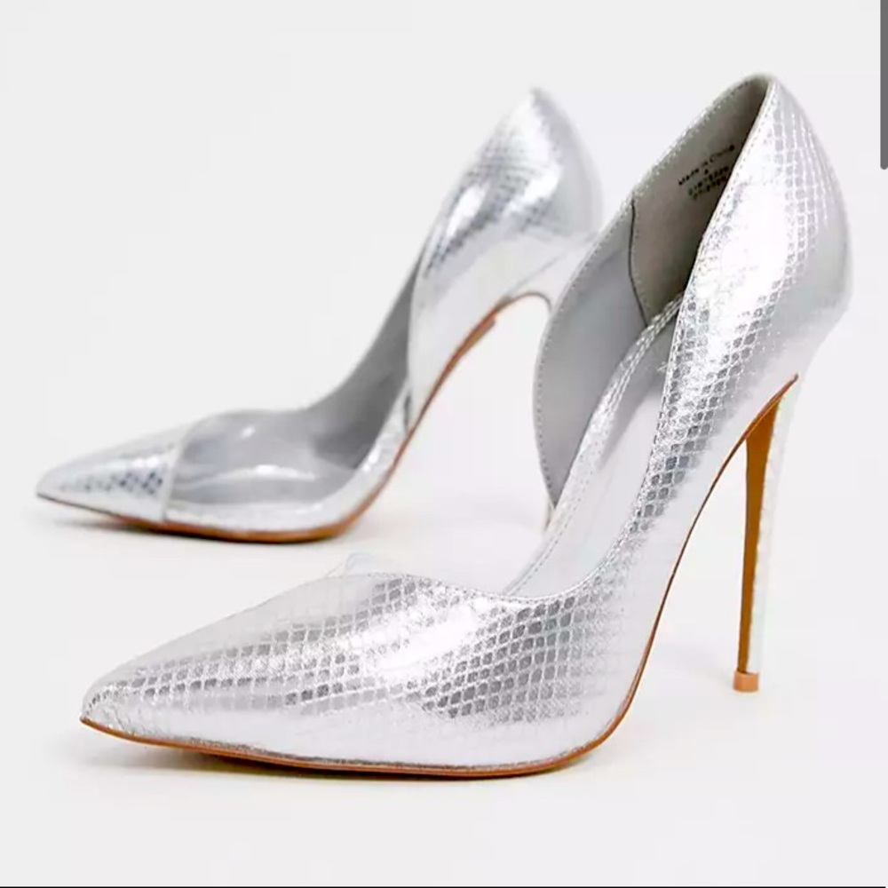 ASOS DESIGN Pia D’orsay Stilleto Pumps in Silver